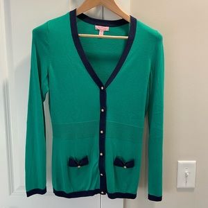 Like New Lily Pulitzer Green and Blue V-Neck Sweater Sz M